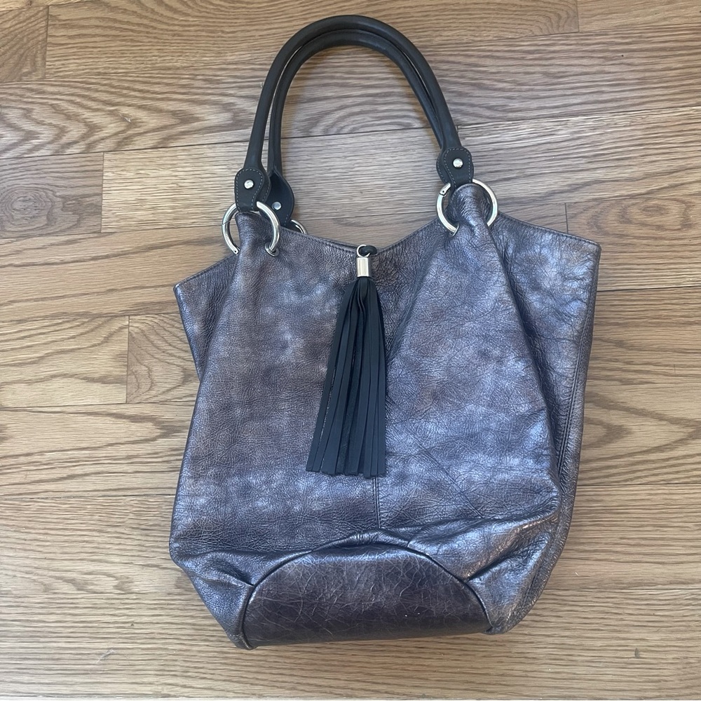 Genuine Leather Gray Medium Shoulder Handbag